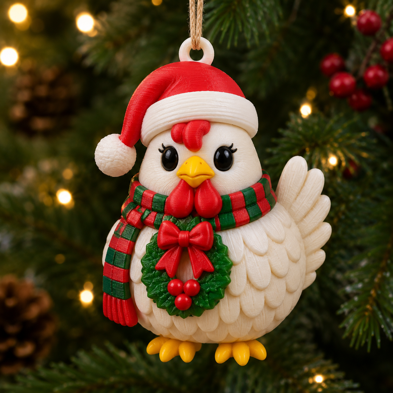 Farmhouse Christmas Chicken Ornament
